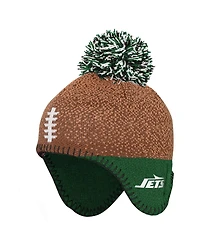 Outerstuff Baby Boys and Girls Brown New York Jets Football Head Knit with Pom Hat