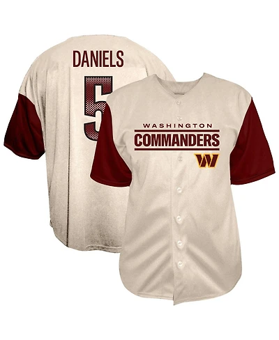 Fanatics Men's Jayden Daniels Cream Washington Commanders Big Tall Baseball Button-Up Shirt