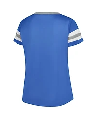 Fanatics Women's Blue Detroit Lions Plus Rhinestone Redzone Athena Lace-Up Notch Neck T-Shirt