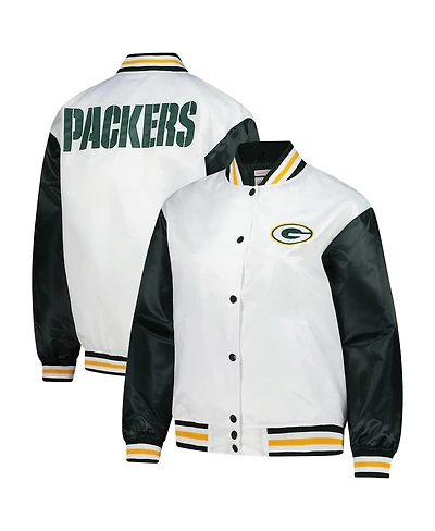 Mitchell & Ness Women's White Green Bay Packers Plus Full-Snap Satin Jacket