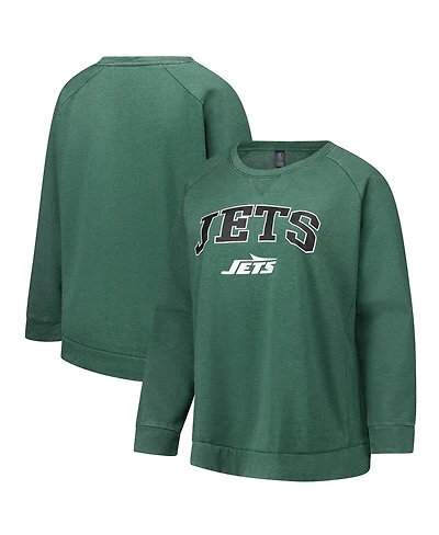 Profile Women's Heather Green New York Jets Plus Acid Wash Raglan Sweatshirt
