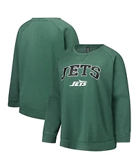 Profile Women's Heather Green New York Jets Plus Acid Wash Raglan Sweatshirt