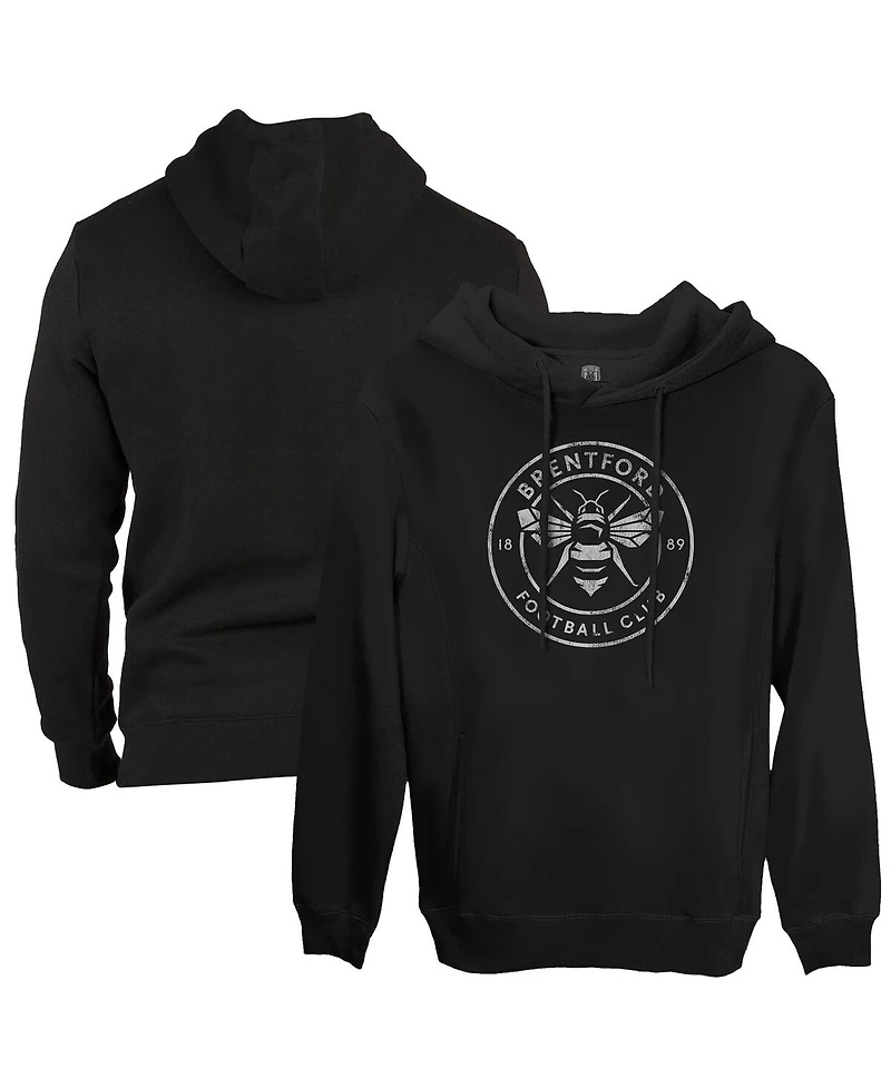 1863FC Men's Black Brentford Fc Mono Badge Fleece Pullover Hoodie Sweatshirt