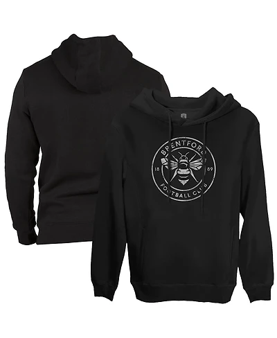 1863FC Men's Black Brentford Fc Mono Badge Fleece Pullover Hoodie Sweatshirt