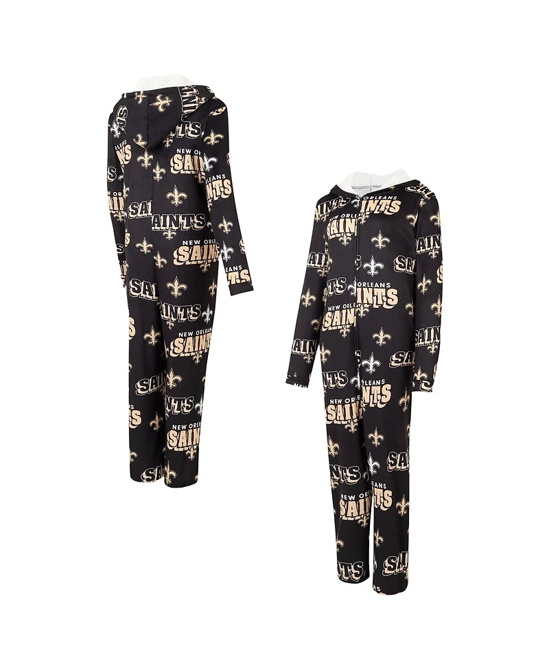 Concepts Sport Women's Black New Orleans Saints Roadway Allover Print Microfleece Full-Zip Union Suit
