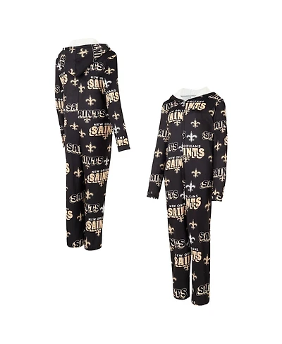 Concepts Sport Women's Black New Orleans Saints Roadway Allover Print Microfleece Full-Zip Union Suit