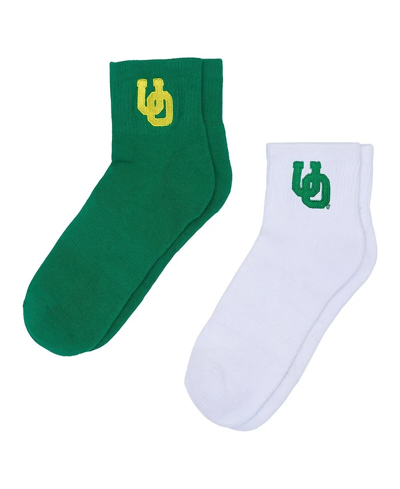 ZooZatz Women's 2-Pack White/Green Oregon Ducks Quarter-Length Socks