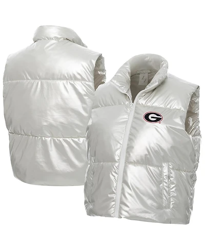 ZooZatz Women's Silver Georgia Bulldogs Metallic Cropped Full-Zip Sleeveless Puffer Vest