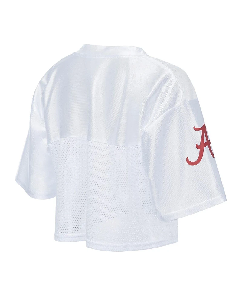 ZooZatz Women's White Alabama Crimson Tide Mesh Cropped V-Neck T-Shirt
