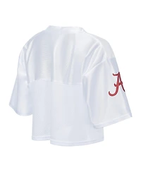 ZooZatz Women's White Alabama Crimson Tide Mesh Cropped V-Neck T-Shirt