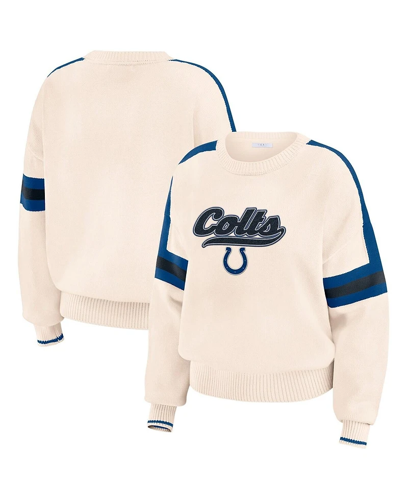Wear by Erin Andrews Women's Cream Indianapolis Colts Stripe Pullover Sweater