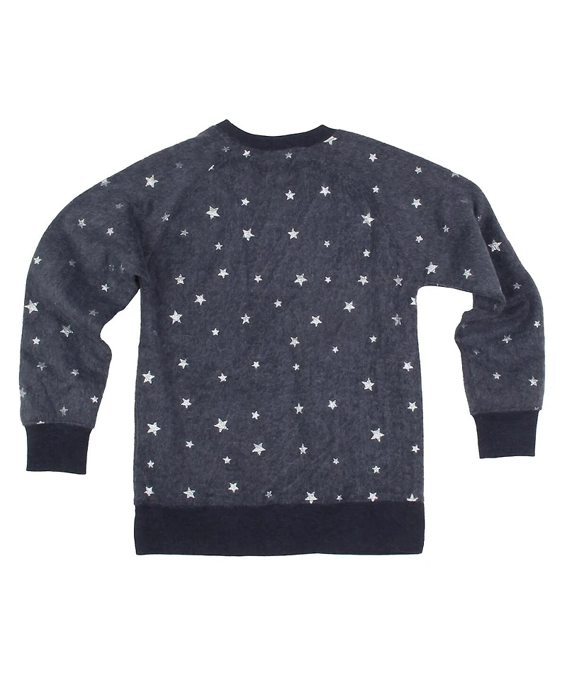 Wes & Willy Big Girls Navy West Virginia Mountaineers Shimmer Star Reverse Sweatshirt