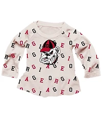 Wes & Willy Girls Toddler 2-Piece Oatmeal Georgia Bulldogs Ruffle Raglan Long Sleeve T-Shirt and Leggings Set
