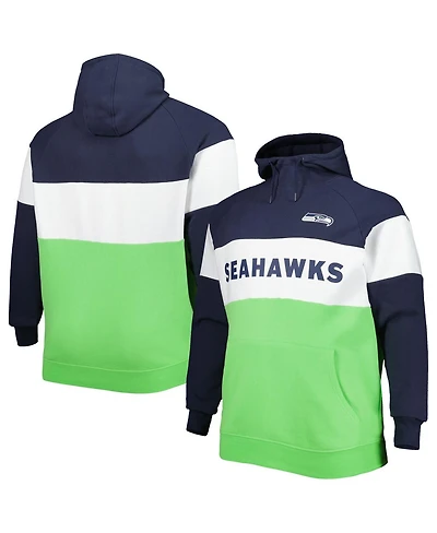 New Era Men's Neon Green/College Navy Seattle Seahawks Big Tall Current Colorblock Raglan Fleece Pullover Hoodie