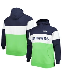 New Era Men's Neon Green/College Navy Seattle Seahawks Big Tall Current Colorblock Raglan Fleece Pullover Hoodie