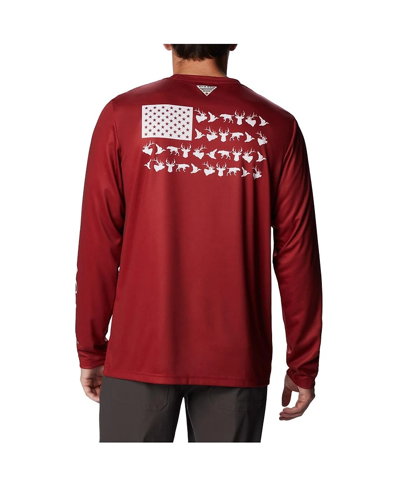 Columbia Men's Crimson Oklahoma Sooners Terminal Tackle Omni-Shade Raglan Long Sleeve T-Shirt