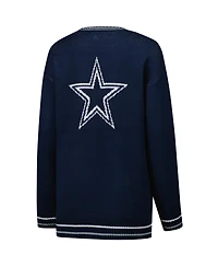 Starter Women's Navy Dallas Cowboys Oversized On the Ball Intarsia Knit Pullover Sweater