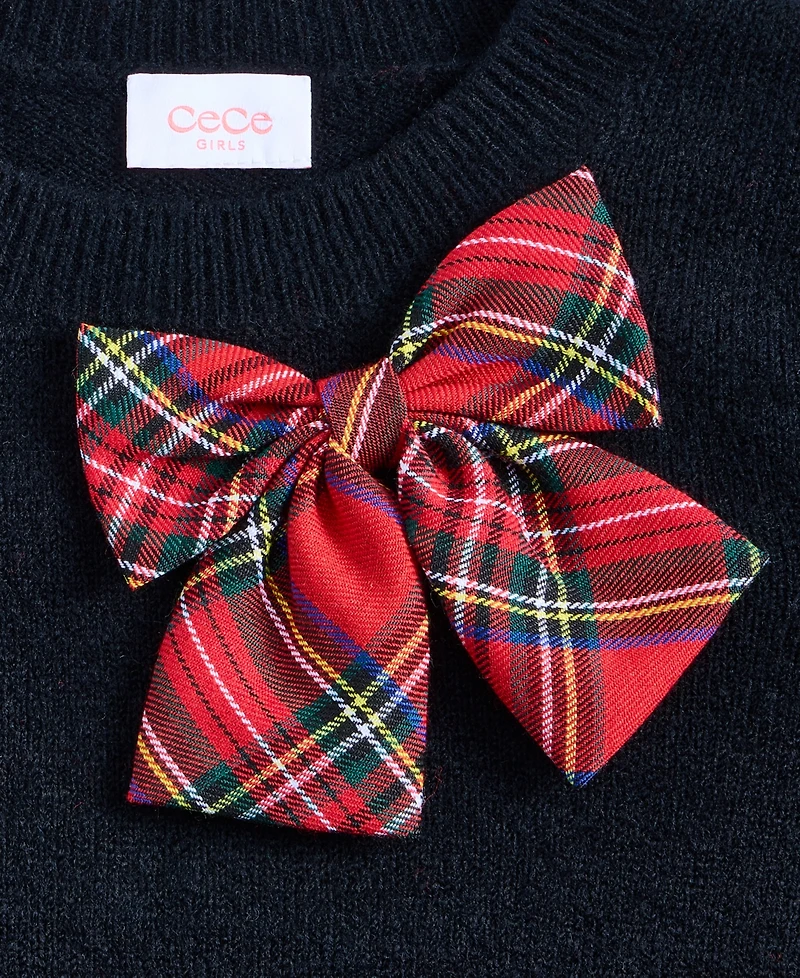 CeCe Girls 7-16 Crewneck Plaid-Bow Pullover Sweater