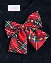 CeCe Girls 7-16 Crewneck Plaid-Bow Pullover Sweater