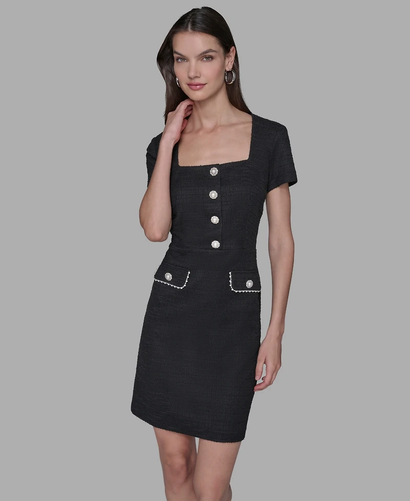 Karl Lagerfeld Paris Women's Embellished Knit Tweed A-line Dress