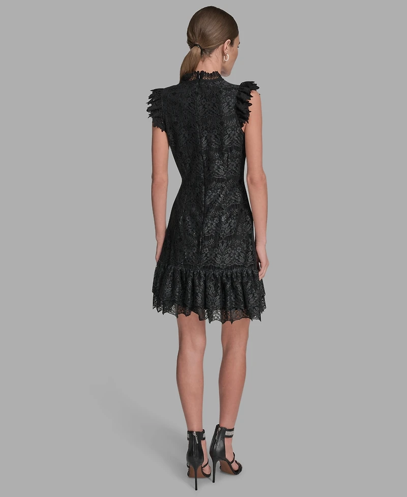 Bcbg Women's Floral Lace Ruffle Hem Shift Dress