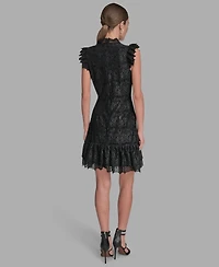 Bcbg Women's Floral Lace Ruffle Hem Shift Dress