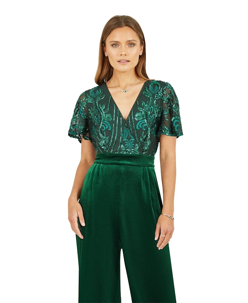 Yumi Women's Wrap Sequin Embellished Velvet Jumpsuit