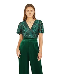 Yumi Women's Wrap Sequin Embellished Velvet Jumpsuit