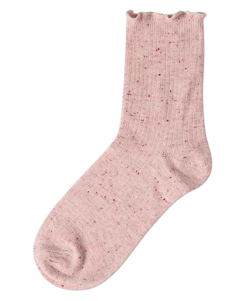 MeMoi Women's Vintage Ribbed Multi-Flecked Lettuce Edge Crew Sock