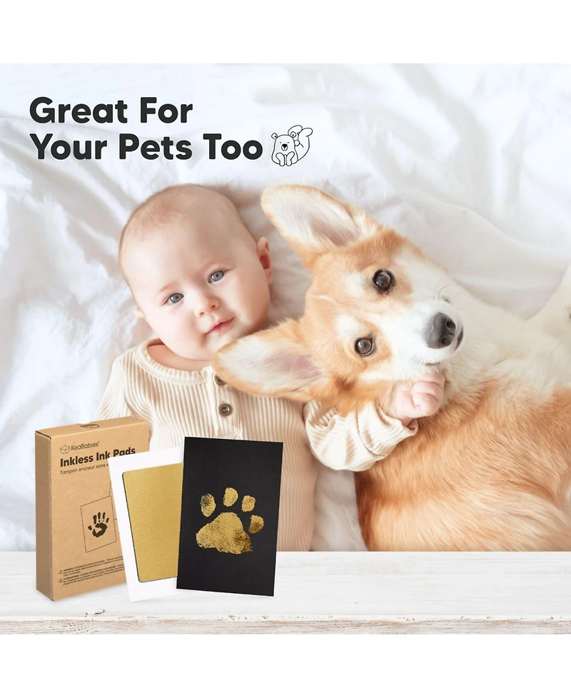 KeaBabies 2pk Inkless Ink Pad for Baby Hand and Footprint Kit, Clean Touch Dog Paw, Nose Print & Pet Safe