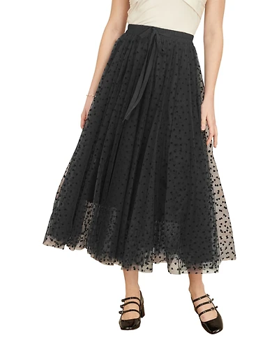 Yumi Women's Mesh Heart Print Tulle Skirt