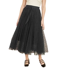 Yumi Women's Mesh Heart Print Tulle Skirt