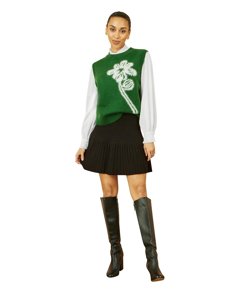 Yumi Women's Knitted Floral Sleeveless Sweater Vest