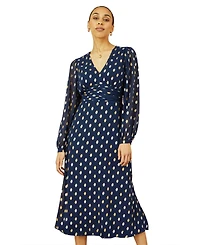 Yumi Women's Elegant Foil Print Midi Dress