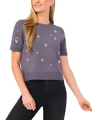 CeCe Women's Embellished Short Sleeves Sweater