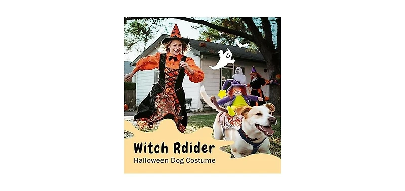 Fuzzwoof Howling Witch Dog Halloween Costume with Spooky Sound, Funny Dog Outfit with Creepy Laughing Witch, Dog Costume for All Breeds (Small