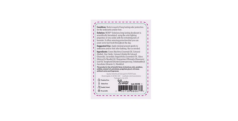 Now Foods Long-Lasting Deodorant Stick Lavender, 2.2 Oz