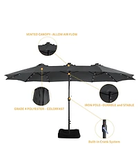 15ft Patio Umbrella with Base Included and Led lights, Outdoor Market Extra Large Umbrella, Pool For Deck, Pool, Garden, Lawn
