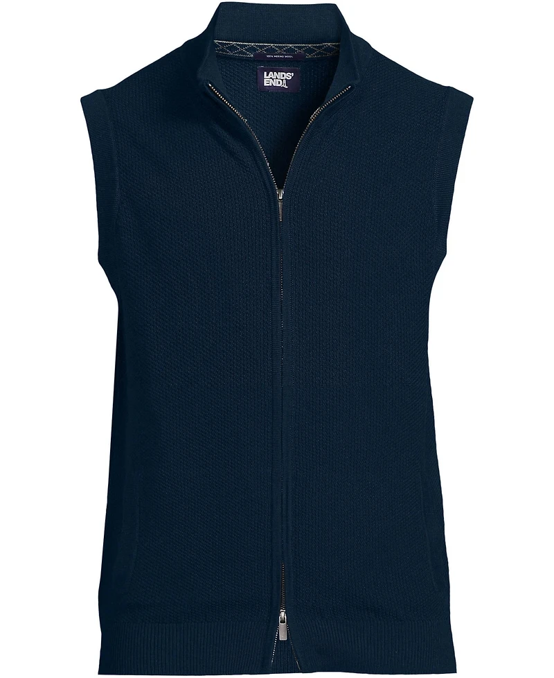 Lands' End Men's Washable Merino Full Zip Sweater Vest