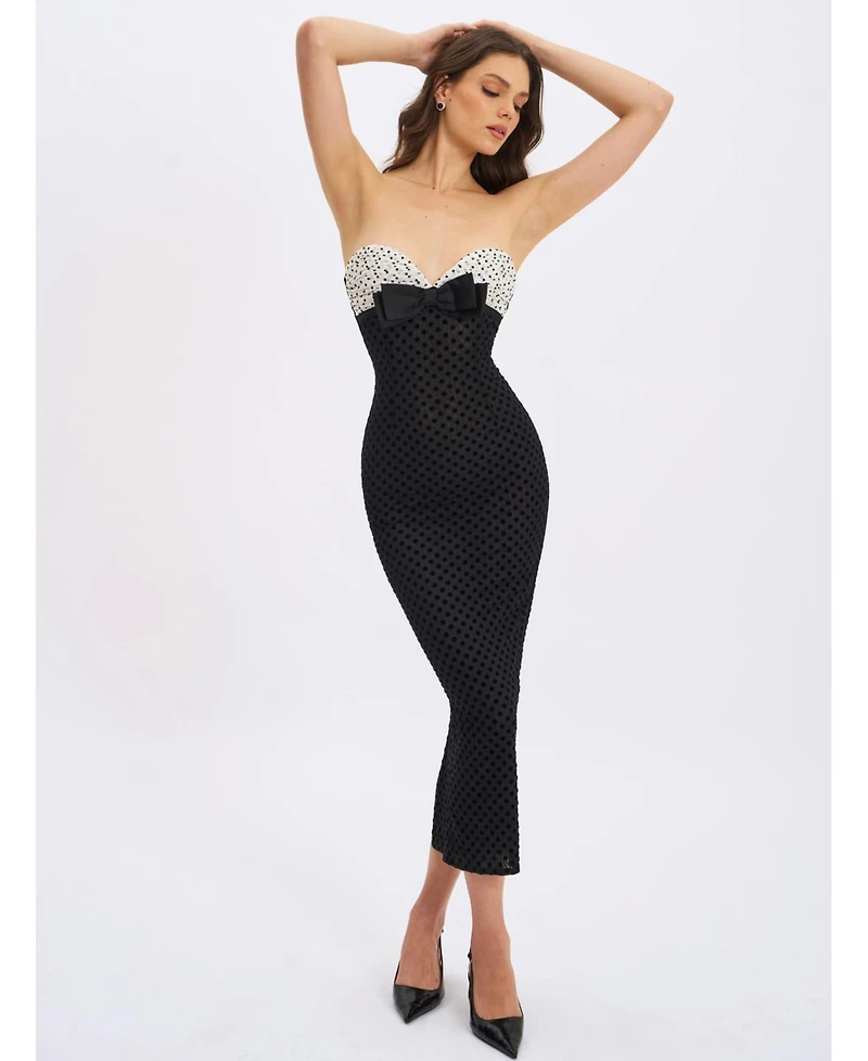 Miss Circle Women's Faith Black and White Polka Dot Sweetheart Maxi Dress