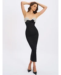 Miss Circle Women's Faith Black and White Polka Dot Sweetheart Maxi Dress