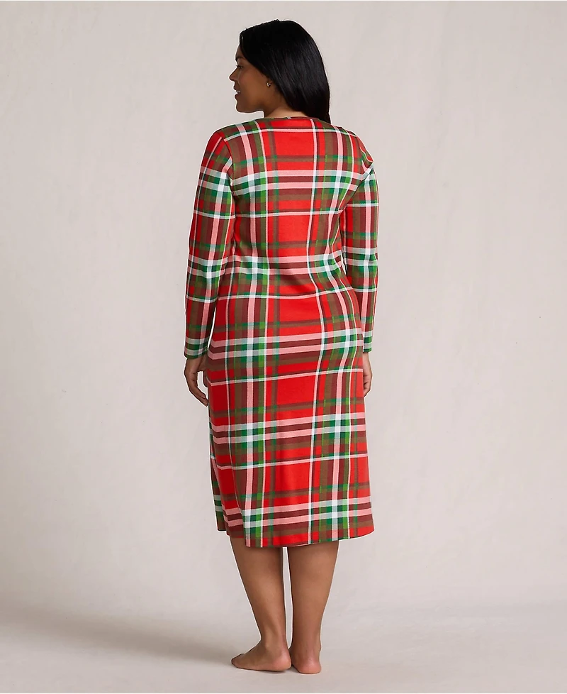 Lands' End Plus Cotton Long Sleeve Midcalf Nightgown