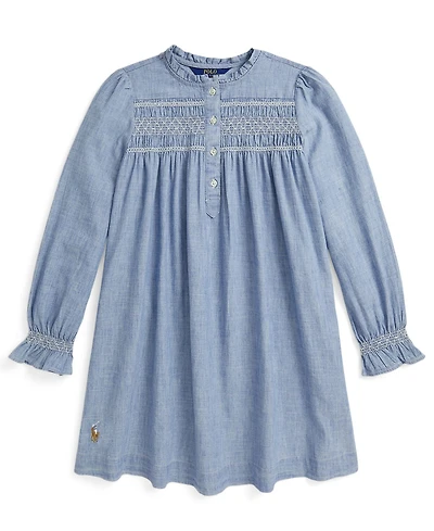 Polo Ralph Lauren Girls 7-16 Smocked Ruffle Trim Dress