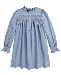 Polo Ralph Lauren Girls 7-16 Smocked Ruffle Trim Dress