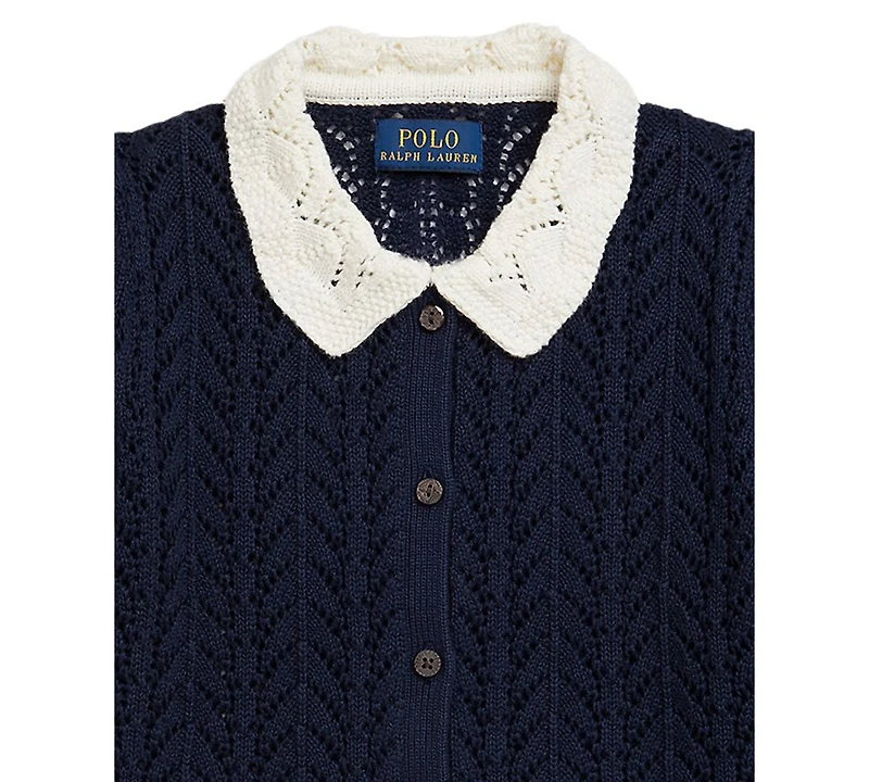 Polo Ralph Lauren Girls 2T-6X Pointelle-Knit Peter Pan Collar Cardigan