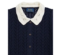 Polo Ralph Lauren Girls 2T-6X Pointelle-Knit Peter Pan Collar Cardigan