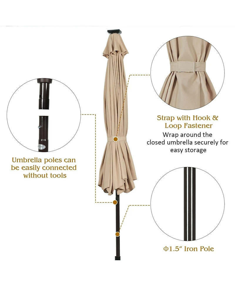 10 ft. Aluminum Market Outdoor Tilt Patio Led Umbrella Red