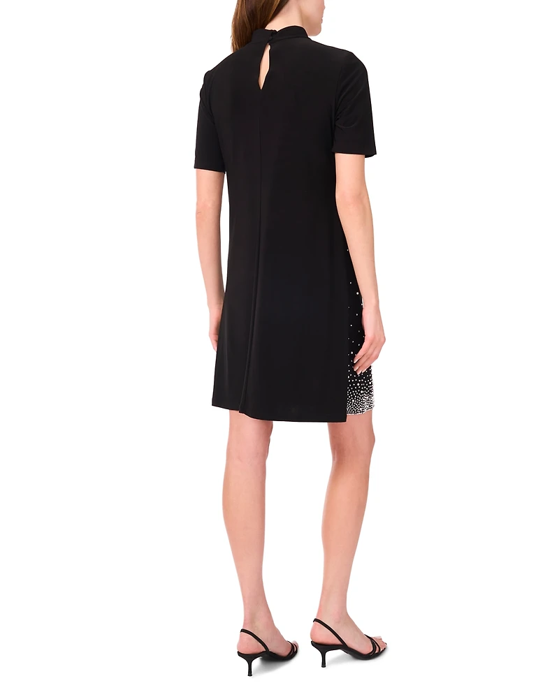 Msk Petite Short Sleeve Keyhole Beaded Dress