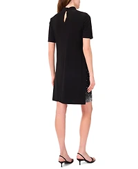 Msk Petite Short Sleeve Keyhole Beaded Dress