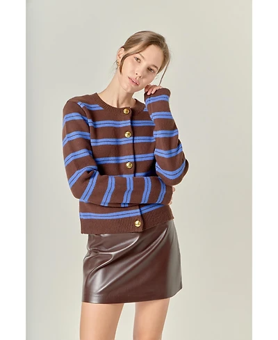 English Factory Women's Striped Gold Buttom Cardigan